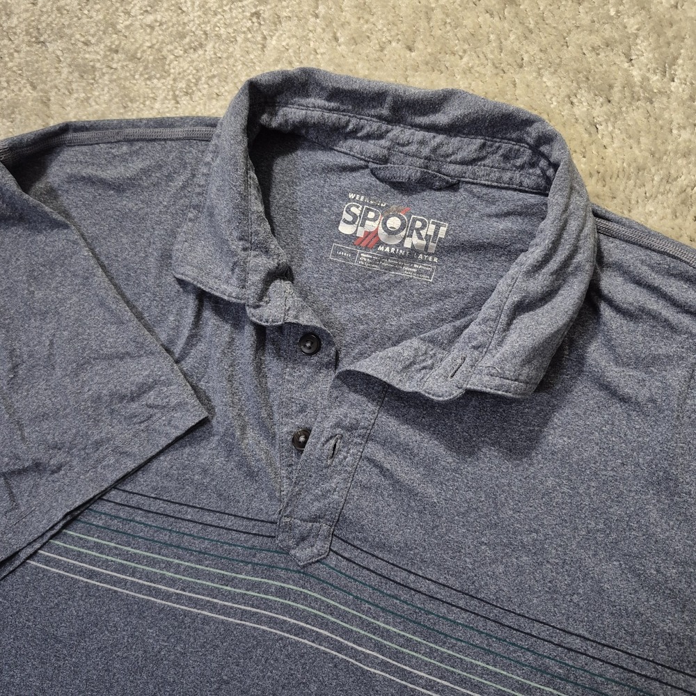 Marine Layer Weekend Sport Mens Polo Shirt Large Blue Striped Performance Golf